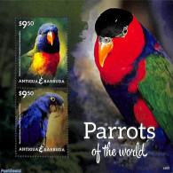 Antigua & Barbuda 2014 Parrots 2v M/s, Mint NH, Nature - Birds - Parrots - Antigua En Barbuda (1981-...)