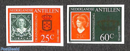 Netherlands Antilles 1980 Coronation 2v, Imperforated, Mint NH, History - Kings & Queens (Royalty) - Stamps On Stamps - Koniklijke Families