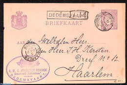 Netherlands - Various Cancellations 1887 Card With Naamstempel In Kastje: DEDEMSVAART, Postal History - Autres & Non Classés