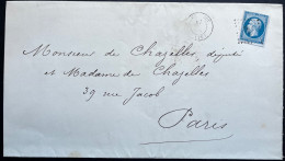 N°14 20c BLEU NAPOLEON / LE CREUZOT POUR PARIS / LSC / ARCHIVE DE CHAZELLES - 1849-1876: Période Classique
