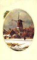 *CPM Double - Carte De Vœux - Village Enneigé - Moulin - New Year