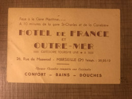 HOTEL De FRANCE Et OUTRE MER Marseille - Visitenkarten