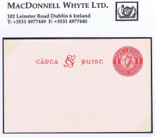 Ireland Postcard 1925/31 Monogram "SE" 1d Red On Cream Stock Extremely Fresh Unused - Postal Stationery