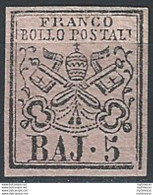 1852 Stato Pontificio Baj. 5 Rosa Chiaro MH Sassone N. 6 - Kirchenstaaten