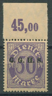 Oberschlesien Dienstmarke 1920 Mit Platten-Oberrand D 6 POR Postfrisch - Sonstige & Ohne Zuordnung