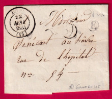 CAD TYPE 14 DIVES CALVADOS BOITE RURALE E GONNEVILLE POUR LE HAVRE SEINE INFERIEURE LETTRE - 1801-1848: Precursori XIX