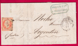 N°16 ORANGE SUR PAILLE PC 796 CHATEAUROUX INDRE POUR ARGENTON LETTRE - 1849-1876: Klassieke Periode