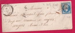 N°14 PC 2153 MORANNES MAINE ET LOIRE CAD TYPE 22 POUR ANGERS INDIEC 12 LETTRE - 1849-1876: Classic Period