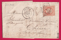 N°16 PARIS POTHION 1523 LOSANGE J POUR CHINON NIEVRE LETTRE - 1849-1876: Klassik