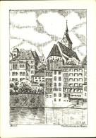 11455780 Basel BS Martinskirche Rhein Kuenstlerkarte Zeichnung Basel BS - Andere & Zonder Classificatie