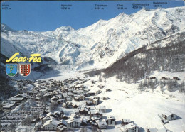 11439107 Saas-Fee Panorama Im Schnee Wappen Fliegeraufnahme Saas-Fee - Autres & Non Classés