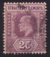 STRAITS SETTLEMENTS 1909 KE7 25c Wmk.MCA Isc#160 USED @P1227 - Straits Settlements