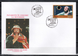 Romania 1999 Space, Total Eclipse, Luciano Pavarotti Stamp On FDC - Europa