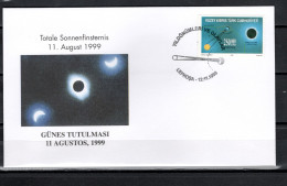 Turkish Cyprus 1999 Space, Total Eclipse Stamp On FDC - Europa