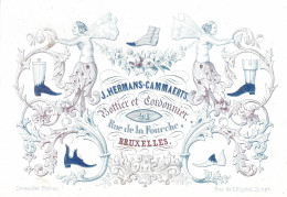 BRUXELLES Bottier Et Cordonnier HERMANS-CAMMAERTS J. Rue De La Fourche Carte Porcelaine Années 1850 - Cartes De Visite