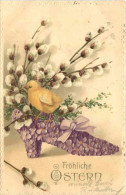 Ostern - Prägekarte - Blumen -Chicken - Pâques