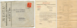 Germany 1927 Cover W/ Letter & Price List; Köln - WESTA, Westdeutsche Häute- U. Fell-Verwertung; 15pf. Immanuel Kant - Covers & Documents