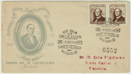 ESPAGNE / ESPANA - 1948 (9 Oct) Ed.1037 (pareja) Sobre Carta Primer Dia De Circulacion - Storia Postale