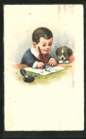 Künstler-AK Arthur Thiele: Kleiner Junge Mit Hund Beim Schreiben  - Thiele, Arthur