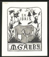 Exlibris M. Gauby, Wappen Mit Krieger Und Schwert, Glockenblumen  - Ex-Libris