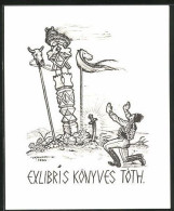 Exlibris Könyves Tóth., Wanderer Betet Statue An  - Bookplates