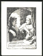 Exlibris Anna Marie Krüger, Zwei Mönche In Gewändern Blicken Sich An  - Exlibris