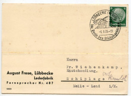 Germany 1935 Postcard; Lübbecke (Westf.) - August Frese, Lederfabrik To Schiplage; 6pf. Hindenburg; Pictorial Postmark - Briefe U. Dokumente