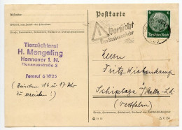 Germany 1938 Postcard; Hannover - H. Mengeling, Tierzüchterei To Schiplage; 6pf. Hindenburg; Slogan Postmark - Storia Postale