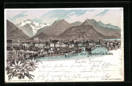 Lithographie Interlaken, Totalansicht Gegen Das Gebirge  - Interlaken