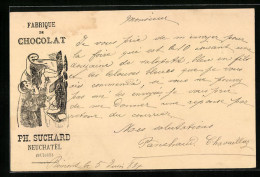 Vorläufer-Lithographie Neuchâtel, 1884, Fabrique De Cocolat, Kekse Essendes Geschwisterpaar, Reklame Für Kakao Such  - Landbouw