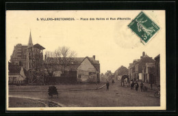 CPA Villers-Bretonneux, Place Des Halles Et Rue D`Herville  - Villers Bretonneux