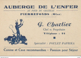 AS / Carte De Visite Ancienne AUBERGE DE L'ENFER PIERREFONDS (60) Chartier Poulet Paprika Pied Du Chateau - Cartoncini Da Visita
