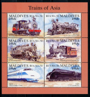 Malediven Kleinbogen 2191-2196 Postfrisch Eisenbahn Lokomotive #IU778 - Maldive (1965-...)