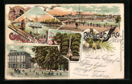 Lithographie Rendsburg, Drehbrücke, Lornsendenkmal, Hotel Green Mit Jungfernstieg  - Rendsburg