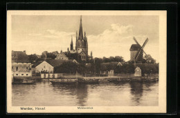 AK Werder / Havel, Flusspartie Mit Kirche Und Windmühle, Mühlenblick  - Werder