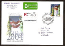 LATVIA 2004●Flags Of USA&Latvia●10th Anniversary Of President Klinton Visit●Mi 617 FDC R-Cover - Letland