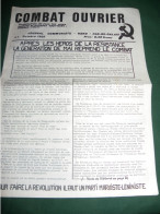 MAI 68 ET APRES : COMBAT OUVRIER , JOURNAL COMMUNISTE NORD PAS DE CALAIS LE N° 1 D OCTOBRE 1968 - 1950 à Nos Jours