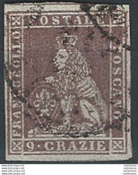 1851 Toscana 9cr. Bruno Violaceo Su Grigio Cancelled Sassone N. 8 - Toscane