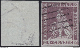 1851-52 TOSCANA, N. 8 9 Cr. USATO Certificato Bolaffi Siglato A.Diena - Tuscany