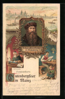 Lithographie Mainz, Gutenbergfeier, Porträt Vom Erfinder Des Buchdrucks Zu Gutenberg  - Andere & Zonder Classificatie