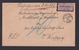 Deutsches Reich Nachnahme Brief Wiesbaden Nach Weilburg Unfrankeirt Nachgebühr - Cartas & Documentos