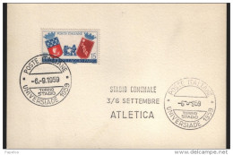 1959 CARTOLINA CON ANNULLO TORINO STADIO - 1946-60: Storia Postale