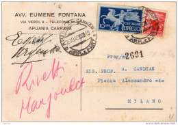 1946 CARTOLINA ESPRESSO CON ANNLLO APUANIA CARRARA - Correo Urgente/neumático