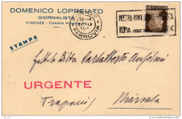 1935 CARTOLINA INTESTATA DOMENICANO LOPREIATO GIORNALISTI CON ANNULLO  FIRENZE - Marcofilía