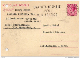 1972 CARTOLINA CON ANNULLO LIVORNO  + TARGHETTA UNA VITA NORMALE X IL DIABETICO - Entiers Postaux