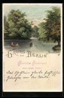 Lithographie Berlin-Tiergarten, Ruderboote An Der Rousseau-Insel  - Tiergarten