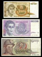 Yugoslavia Banknotes 100, 500 & 20000 Dinara Circulated + FREE GIFT - Yugoslavia