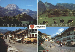 12241706 Gruyeres FR Brunnen Hotel Strassenmotiv Kuehe Gruyeres - Andere & Zonder Classificatie