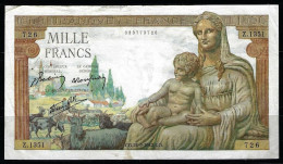 France 24/09/1942 Banknote 1000 Francs P-102 Fine Circulated + FREE GIFT - 1 000 F 1942-1943 ''Déesse Déméter''