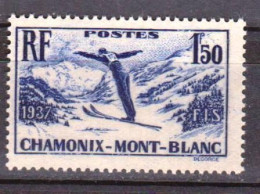 TIMBRE Y&T 334 - 1937 N** " CHAMPIONNATS INTERNATIONAUX DE SKI À CHAMONIX " (1706)_Ti704 - Unused Stamps